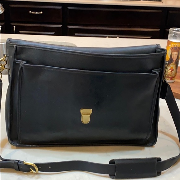 Coach Navy Leather Briefcase Satchel with Strap - Picture 5 of 7